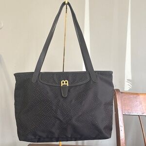 Bally 19” x 13” Black & Brown canvas/leather Tote Bag with zipped closure .